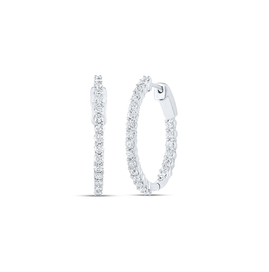 10K White Or Yellow Gold Womens Round Diamond Inside Outside Hoop Earrings