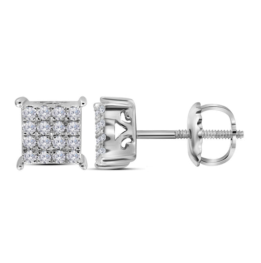 10K White Gold Women's Round Diamond Sq Earrings 1/4ctw
