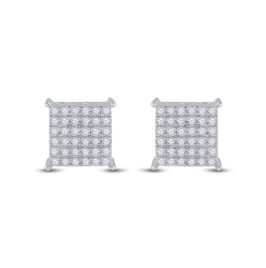 10K White Gold Womens Round Diamond Square Earrings 1/2 Cttw, Length: 0.37 In, Width: 0.37 In