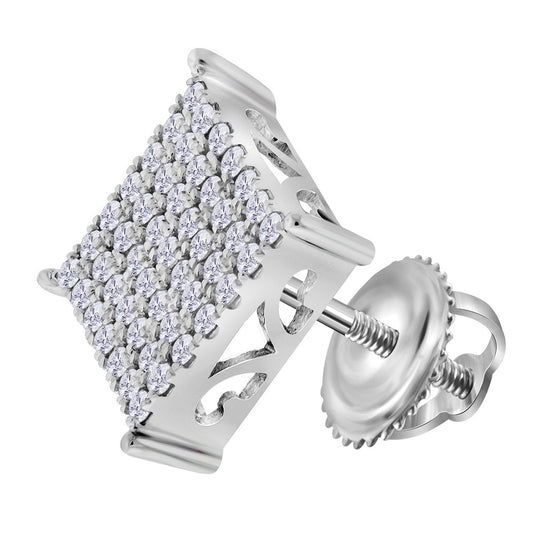 10K White Gold Womens Round Diamond Square Cluster Stud Earrings 3/4 Cttw