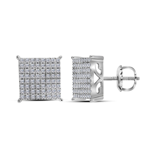 10K White Gold Womens Round Diamond Square Earrings 1ctw, Length: 0.46 Inch Width: 0.46 Inch