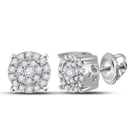 10K White Gold Womens Round Diamond Cluster Earrings 1/8 Cttw, Length: 0.2 In, Width: 0.2 In