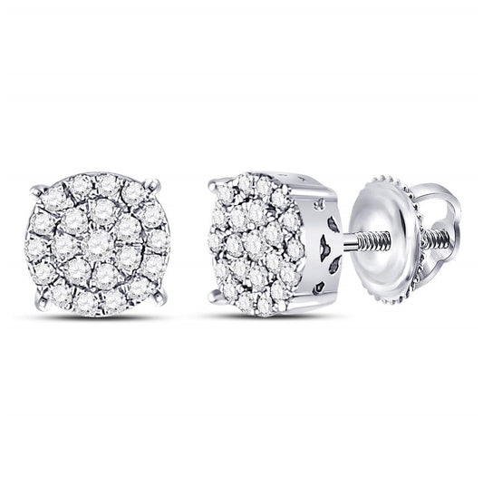 10K White Or Yellow Gold Womens Round Diamond Fashion Cluster Earrings