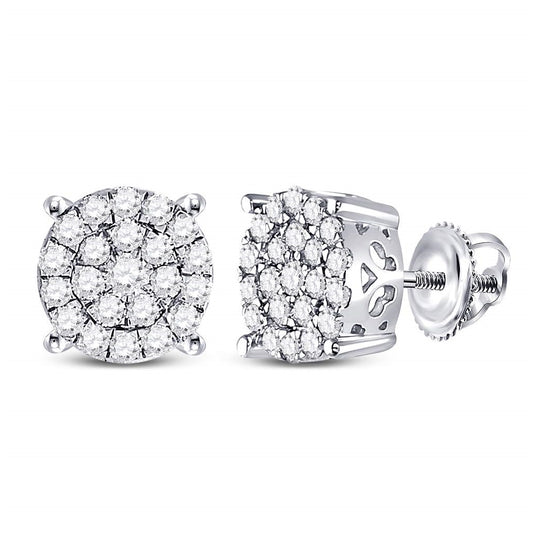 10K White Gold Womens Round Diamond Cluster Earrings 1ctw, Length: 0.37 Inch Width: 0.37 Inch
