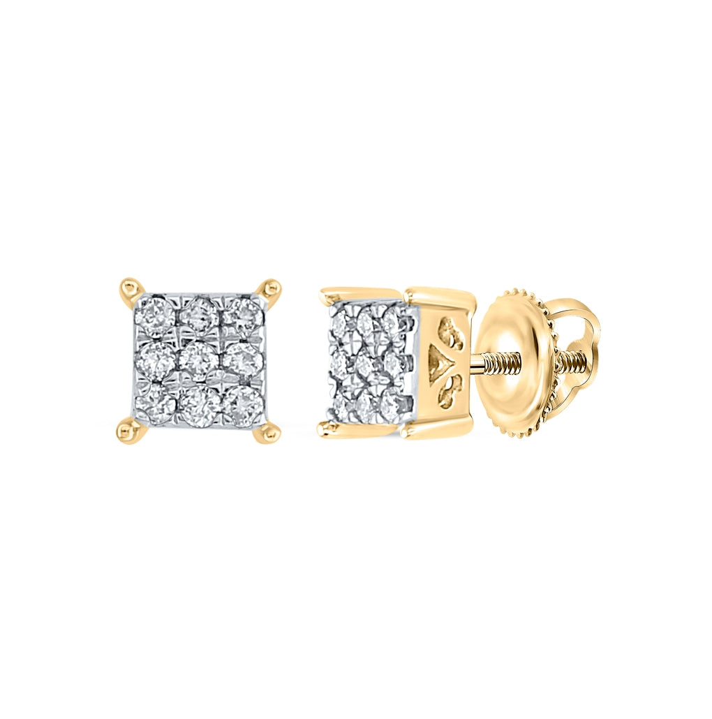 10K Yellow Gold Womens Round Diamond Square Cluster Earrings 1/6 Cttw