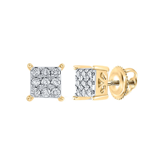 10K Yellow Gold Womens Round Diamond Square Cluster Earrings 1/6 Cttw