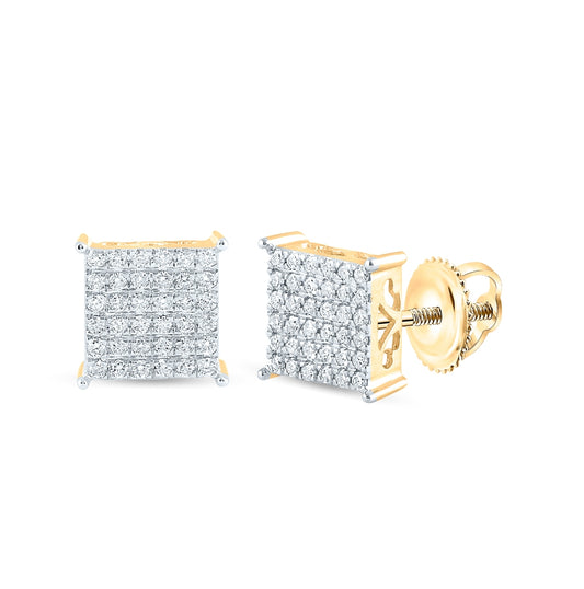 10K Yellow Gold Womens Round Diamond Square Earrings 1/2 Cttw, Length: 0.37 In, Width: 0.37 In