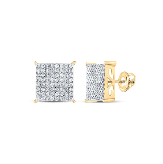 10K Yellow Gold Womens Round Diamond Square Earrings 1ctw, Length: 0.46 Inch Width: 0.46 Inch