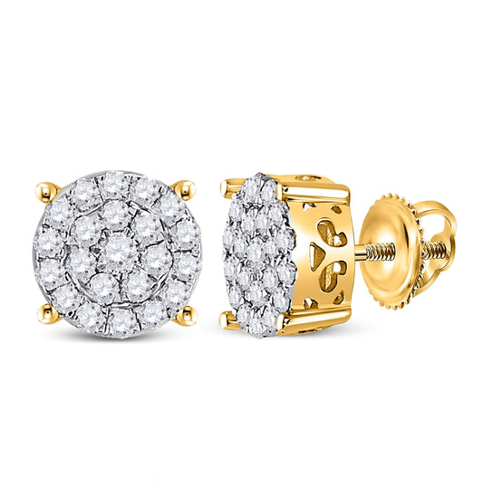 10K Yellow Gold Womens Round Diamond Cluster Earrings 3/4 Cttw, Length: 0.31 In, Width: 0.31 In