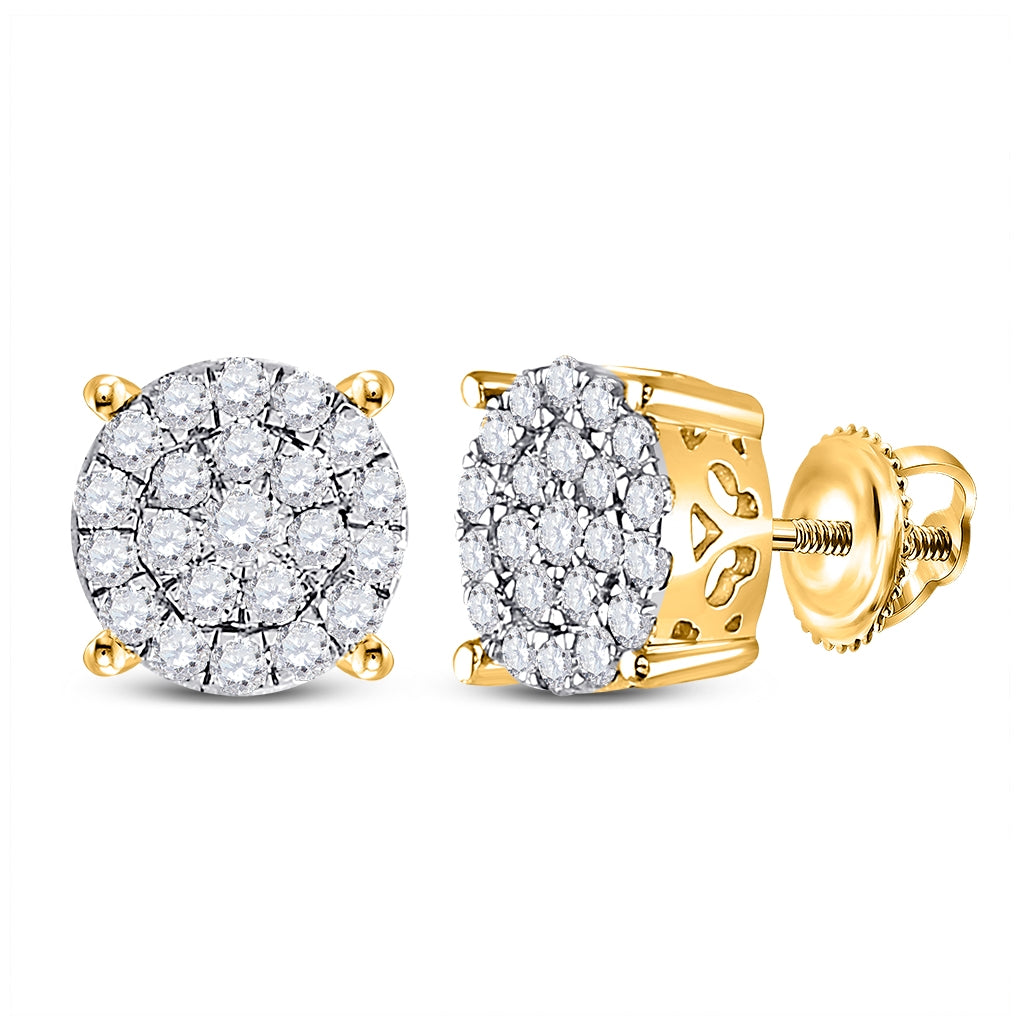 10K Yellow Gold Womens Round Diamond Cluster Earrings 1ctw, Length: 0.37 Inch Width: 0.37 Inch