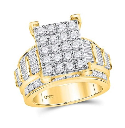 10K Yellow Gold Round Diamond Cluster Bridal Wedding Engagement Ring 3 Cttw, Womens Size: 5-10