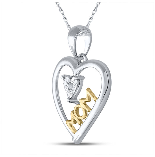 Sterling Silver Womens Round Diamond Heart Mom Pendant .02ctw, Length: 1.05 Inch Width: 0.79 Inch