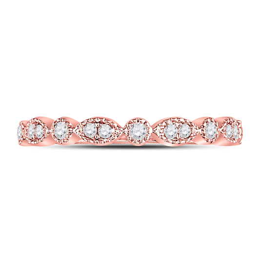 10K Rose Gold Womens Round Diamond Marquise Dot Stackable Band Ring 1/6 Cttw, Womens Size: 5-10