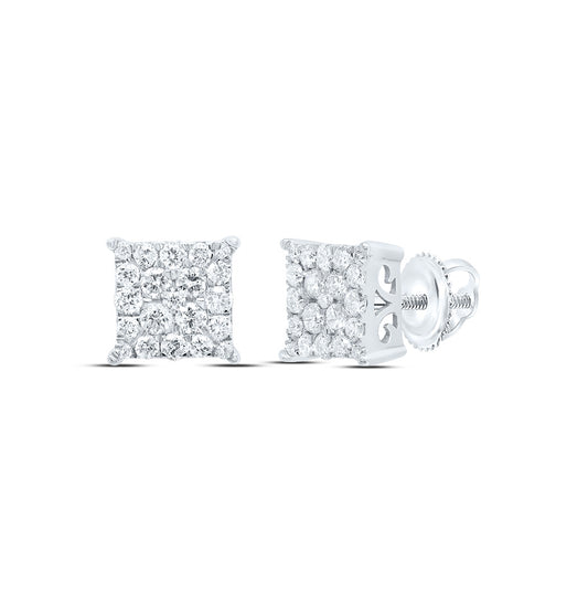 10K White Gold Womens Round Diamond Square Earrings 1/2 Cttw, Length: 0.28 In, Width: 0.28 In