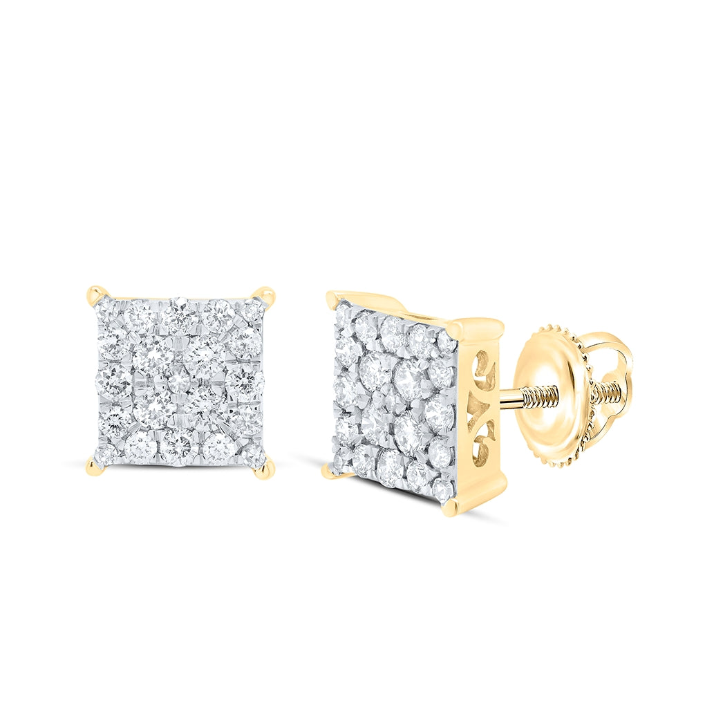 10K White Or Yellow Gold Womens Round Diamond Square Earrings
