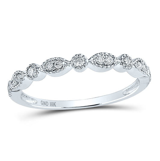 10K White Gold Womens Round Diamond Marquise Dot Stackable Band Ring 1/6 Cttw, Womens Size: 5-10
