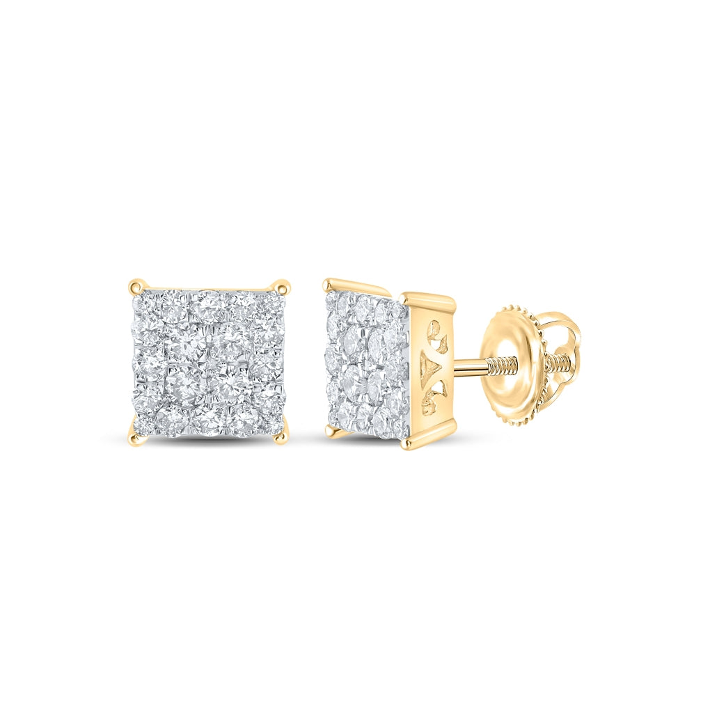 10K White Or Yellow Gold Womens Round Diamond Square Earrings