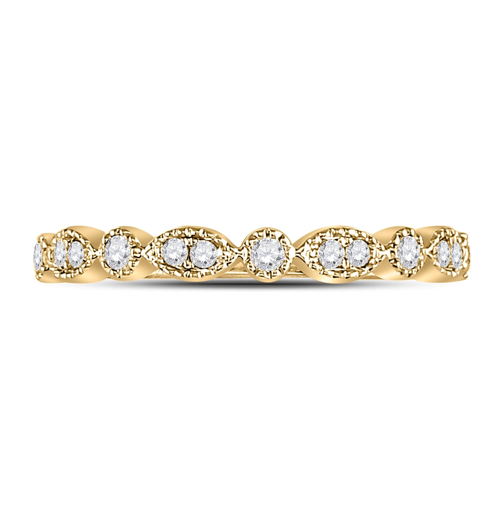 10K Yellow Gold Womens Round Diamond Marquise Dot Stackable Band Ring 1/6 Cttw, Womens Size: 5-10