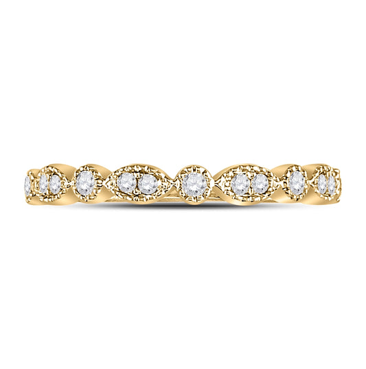 10K Yellow Gold Womens Round Diamond Marquise Dot Stackable Band Ring 1/6 Cttw, Womens Size: 5-10