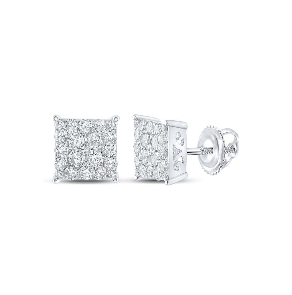10K White Or Yellow Gold Womens Round Diamond Square Earrings