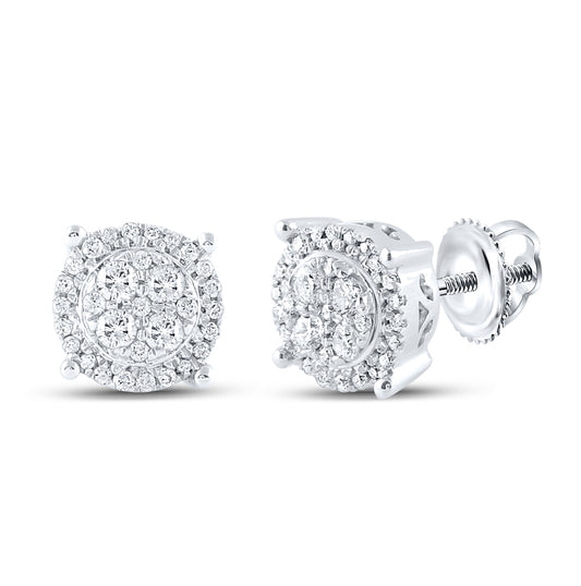 10K White Gold Womens Round Diamond Cluster Earrings 1/4ctw