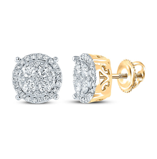 10K Yellow Gold Womens Round Diamond Circle Cluster Earrings 3/4 Cttw