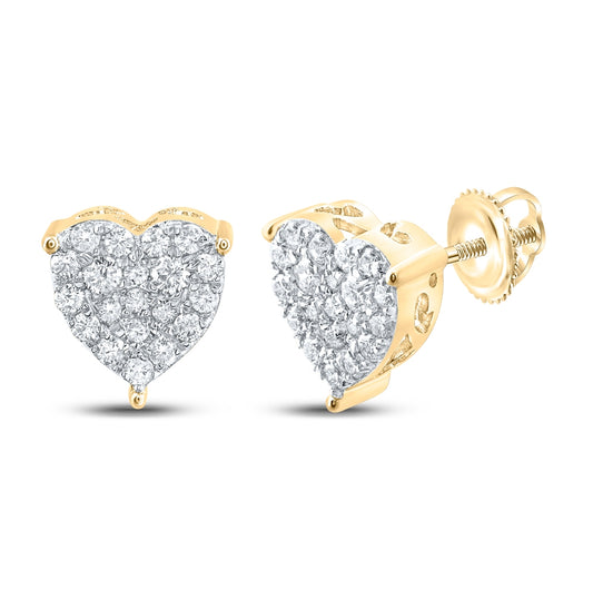 10K White Or Yellow Gold Womens Round Diamond Heart Earrings