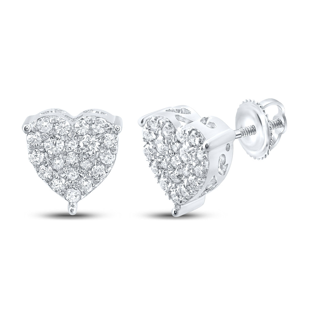 10K White Or Yellow Gold Womens Round Diamond Heart Earrings