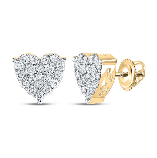 10K Yellow Gold Womens Round Diamond Heart Earrings 3/4ctw