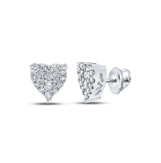 10K White Gold Women's Round Dia. Heart Earrings 0.25 ctw