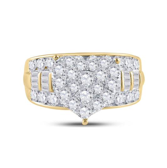 10K Yellow Gold Round Diamond Heart Bridal Wedding Engagement Ring 2 Cttw, Womens Size: 5-10