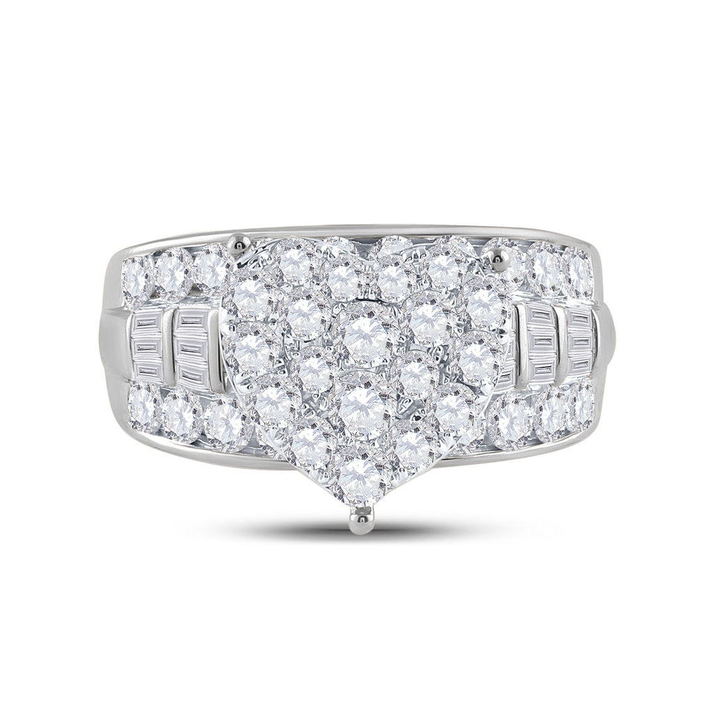 10kt White Gold Womens Round Diamond Heart Cluster Bridal Wedding Engagement Ring 2.00 Cttw