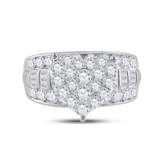 10kt White Gold Womens Round Diamond Heart Cluster Bridal Wedding Engagement Ring 2.00 Cttw