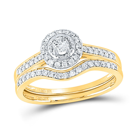 10kt Yellow Gold Womens Round Diamond Bridal Wedding Engagement Ring Band Set 1/3 Cttw