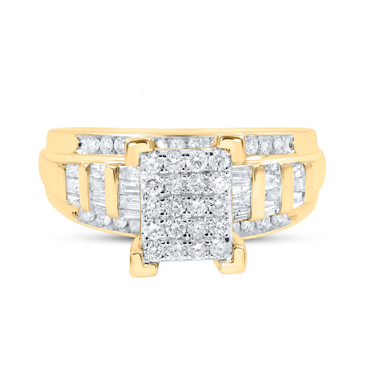 10kt Yellow Gold Womens Round Diamond Rectangle Cluster Bridal Wedding Engagement Ring 7/8 Cttw - Size 9.5