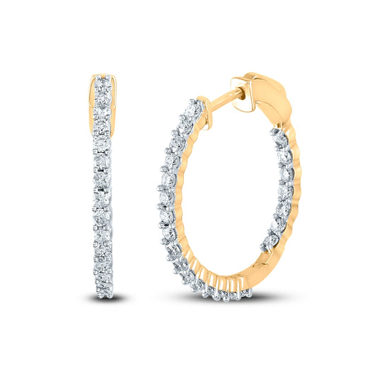 10kt Yellow Gold Womens Round Diamond Inside Outside Hoop Earrings 1-1/2 Cttw