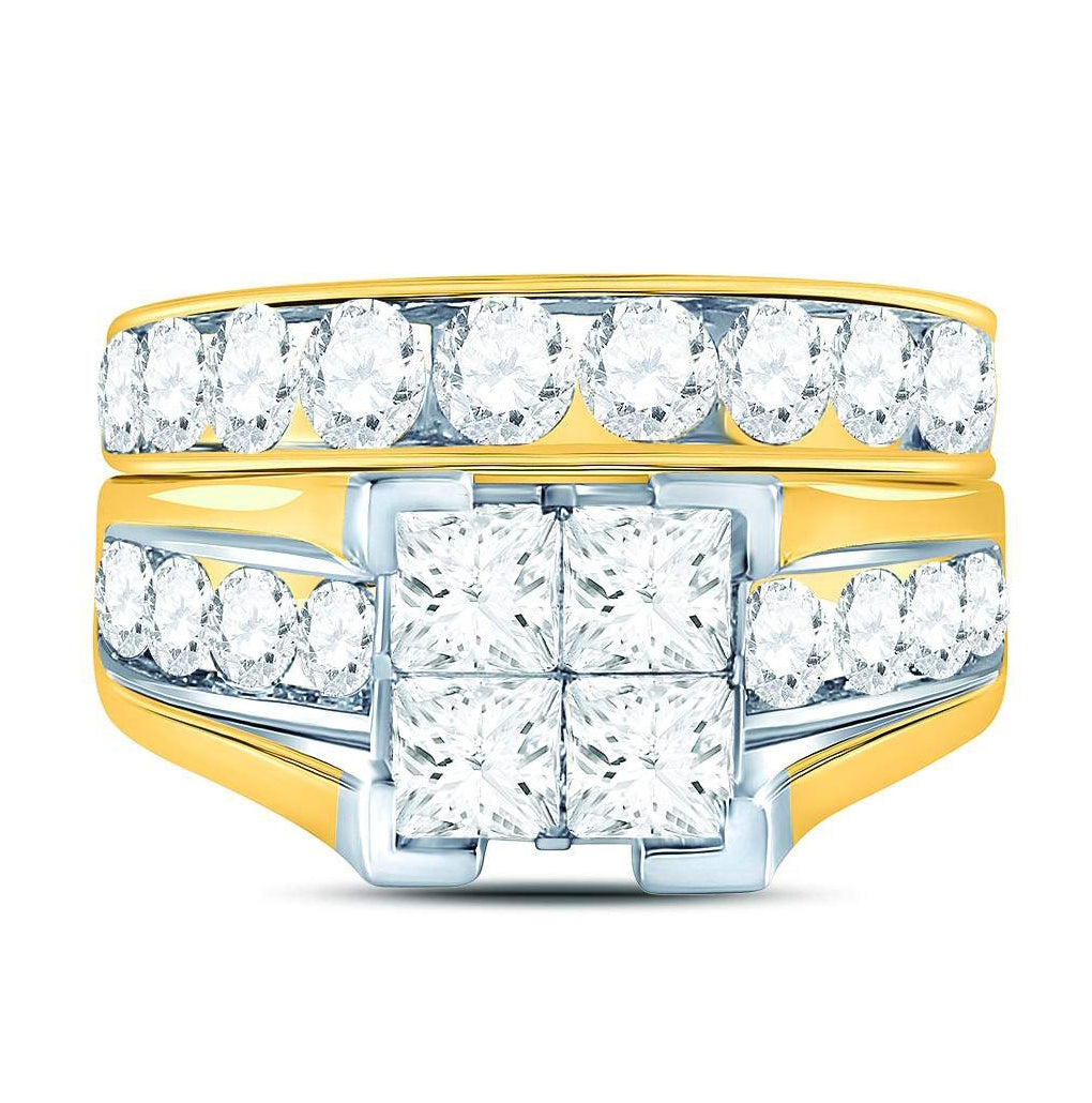14kt Yellow Gold Womens Princess Diamond Bridal Wedding Engagement Ring Band Set 4.00 Cttw
