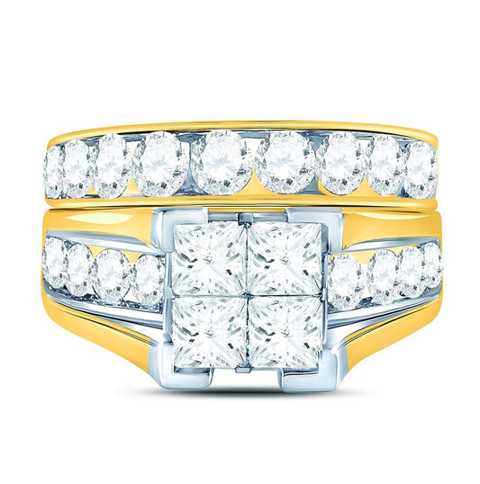 14kt Yellow Gold Womens Princess Diamond Bridal Wedding Engagement Ring Band Set 4.00 Cttw