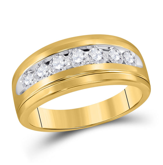 10K Yellow Gold Mens Round Diamond Wedding Channel-Set Band Ring 3/4 Cttw, Mens Size: 7-13