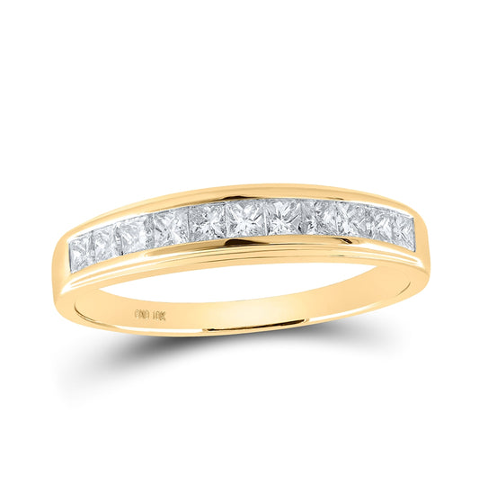 10K Yellow Gold Mens Princess Diamond Wedding Single Row Band Ring 3/4 Cttw, Mens Size: 7-13