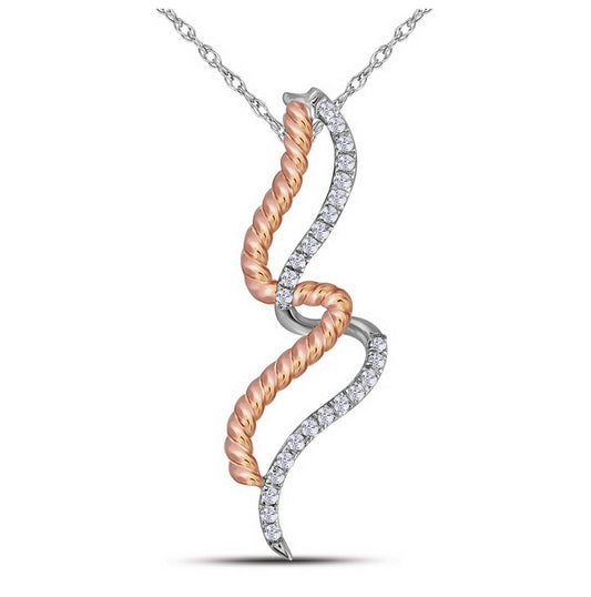 10K Two-tone Gold Womens Round Diamond Fashion Pendant 1/10 Cttw, Length: 1.14 In, Width: 0.3 In