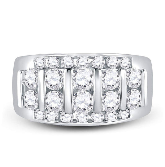 14K White Gold Mens Round Diamond Wedding Channel Set Band Ring 2 Cttw, Mens Size: 7-13