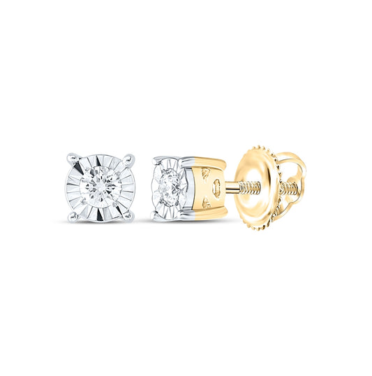 10K Yellow Gold Womens Round Diamond Solitaire Stud Earrings 1/10 Cttw, Length: 0.15 In, Width: 0.15 In