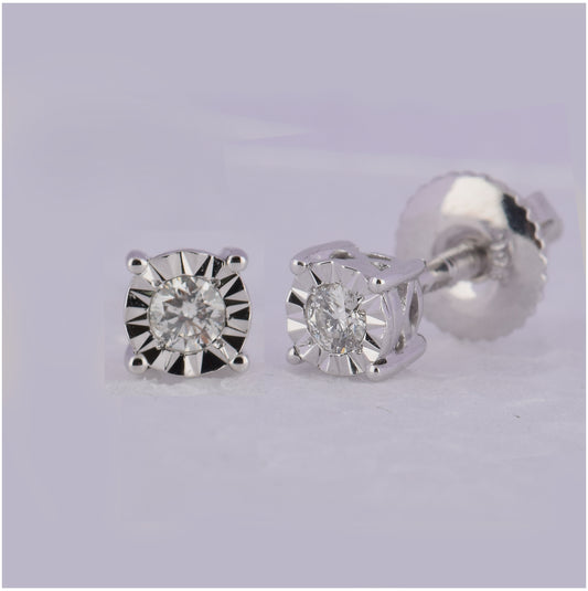 10K White Gold Womens Round Diamond Solitaire Earrings 1/10 Cttw, Length: 0.15 In, Width: 0.15 In