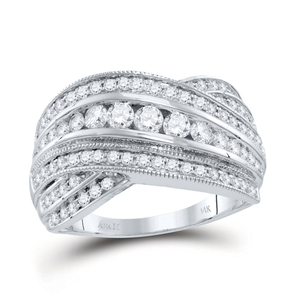 14kt White Gold Womens Round Diamond Fashion Crossover Band Ring 1.00 Cttw