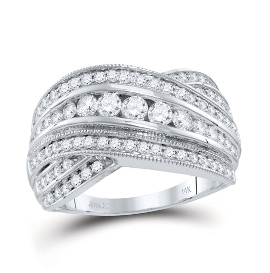 14kt White Gold Womens Round Diamond Fashion Crossover Band Ring 1.00 Cttw