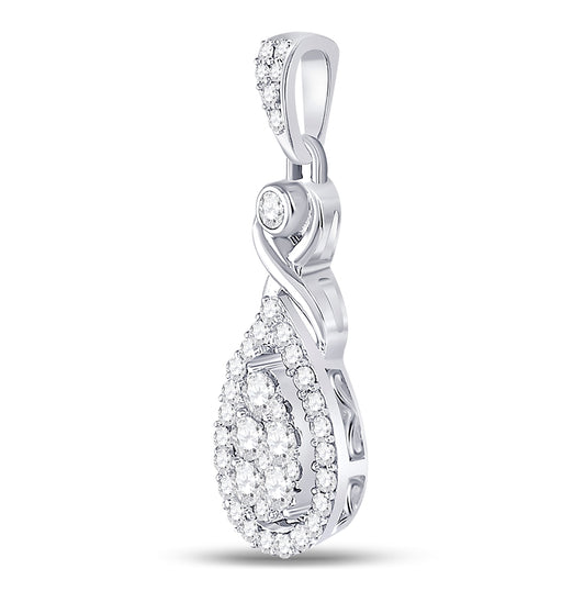 10K White Gold Womens Round Diamond Cluster Pendant 1/2 Cttw
