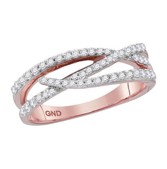 10K Rose Gold Womens Round Diamond Crossover Woven Band Ring 3/8 Cttw, Womens Size: 5-10