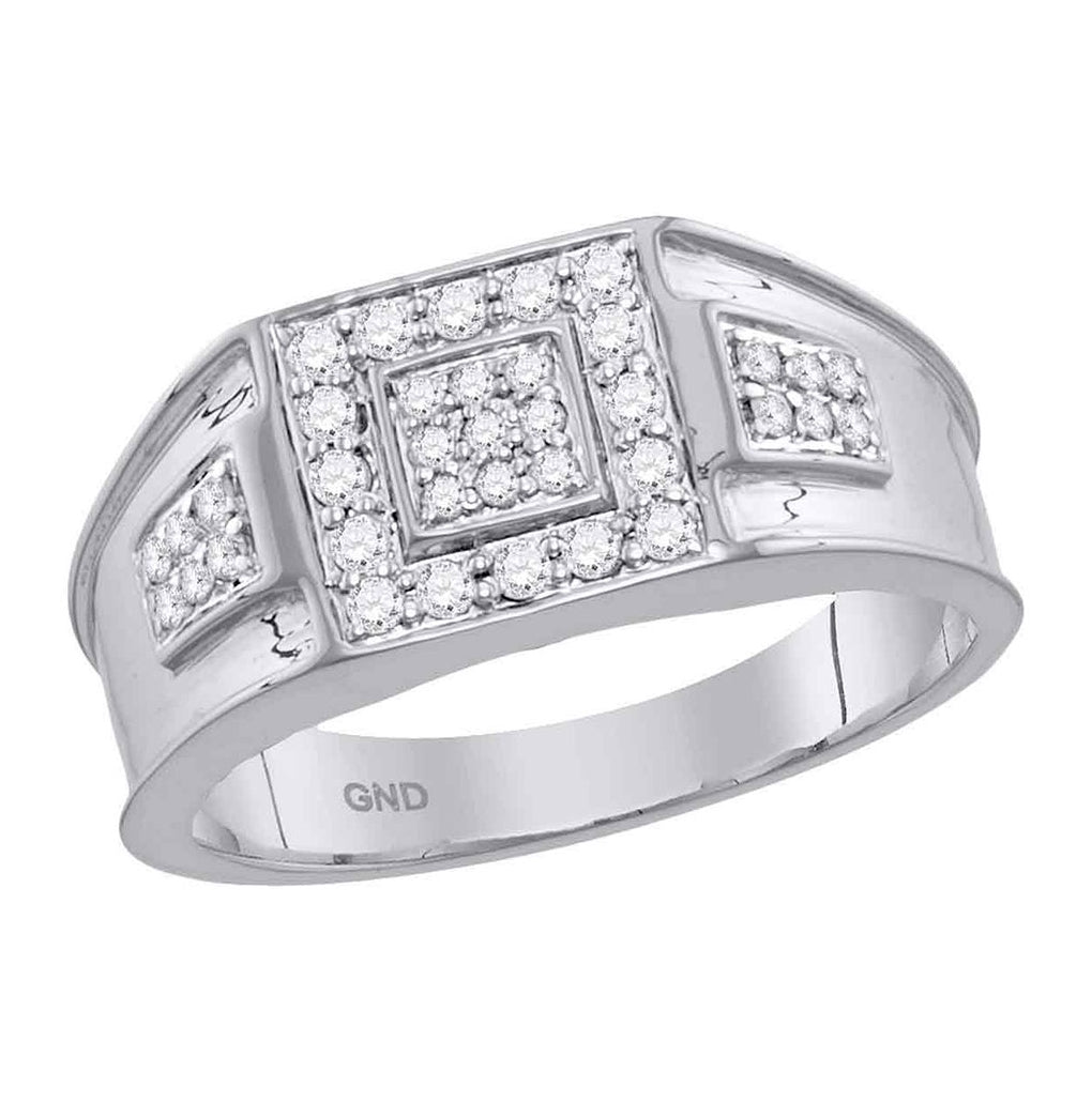 14K White Gold Mens Round Diamond Square Ring 1/2 Cttw, Mens Size: 7-13