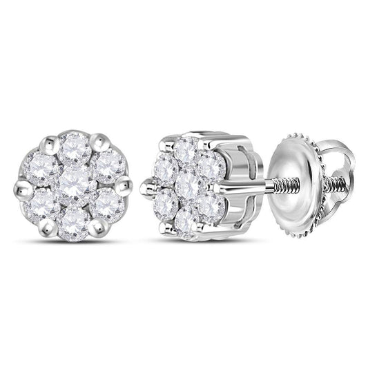 14K White Gold Womens Round Diamond Flower Cluster Earrings 1/4 Cttw, Length: 0.2 In, Width: 0.2 In